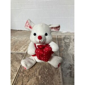 Chosun International White Plush Bunny Rabbit Holding Heart Valentine Gift